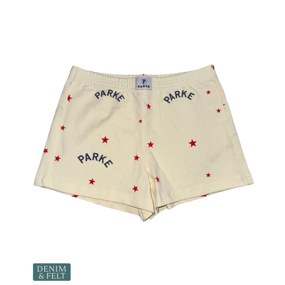 NEW Parke Womens Cream Star Logo Pajama Lounge Shorts Small Cotton Rib Knit - Picture 3 of 9